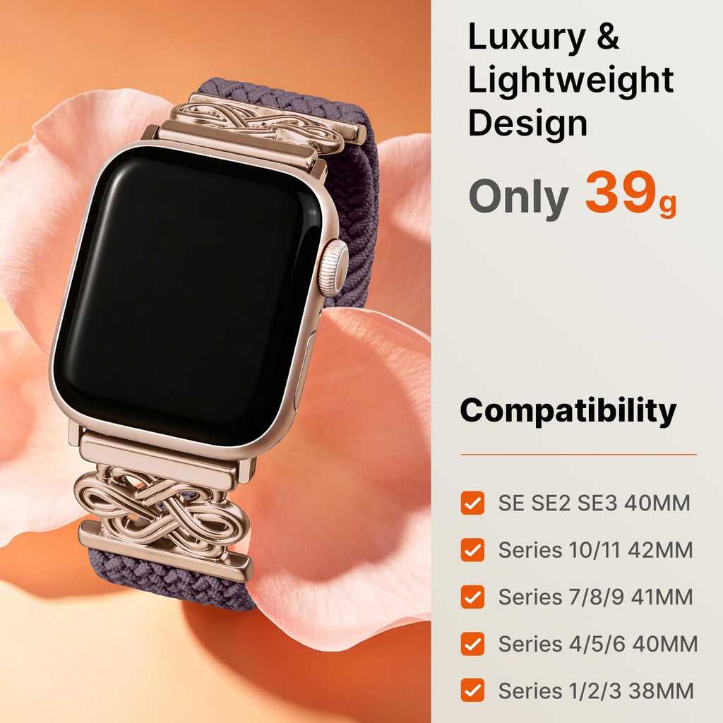 Apple Watch Band | Magnetic Knot Braided Nylon Strap | Smoky Purple/RoseGold Buckle Fullmosa watch band 42mm(S11/10) 41mm 40mm 38mm / Smoky Purple/RoseGold Buckle