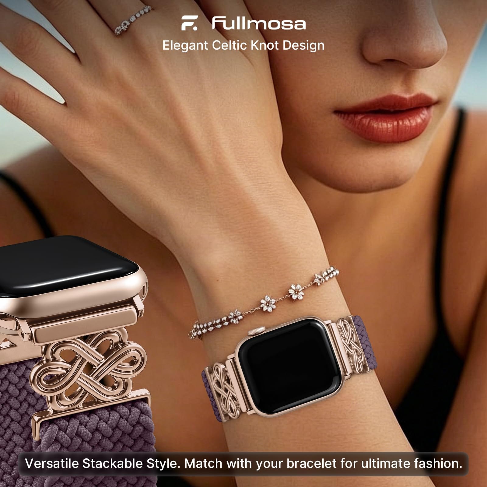 Apple Watch Band | Magnetic Knot Braided Nylon Strap | Smoky Purple/RoseGold Buckle Fullmosa watch band 42mm(S11/10) 41mm 40mm 38mm / Smoky Purple/RoseGold Buckle