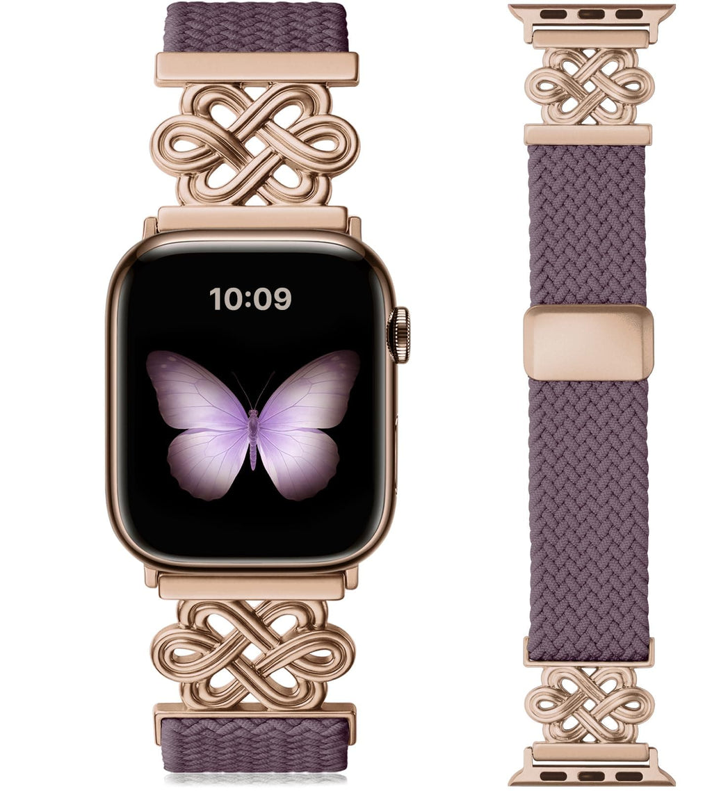 Apple Watch Band | Magnetic Knot Braided Nylon Strap | Smoky Purple/RoseGold Buckle Fullmosa watch band 42mm(S11/10) 41mm 40mm 38mm / Smoky Purple/RoseGold Buckle