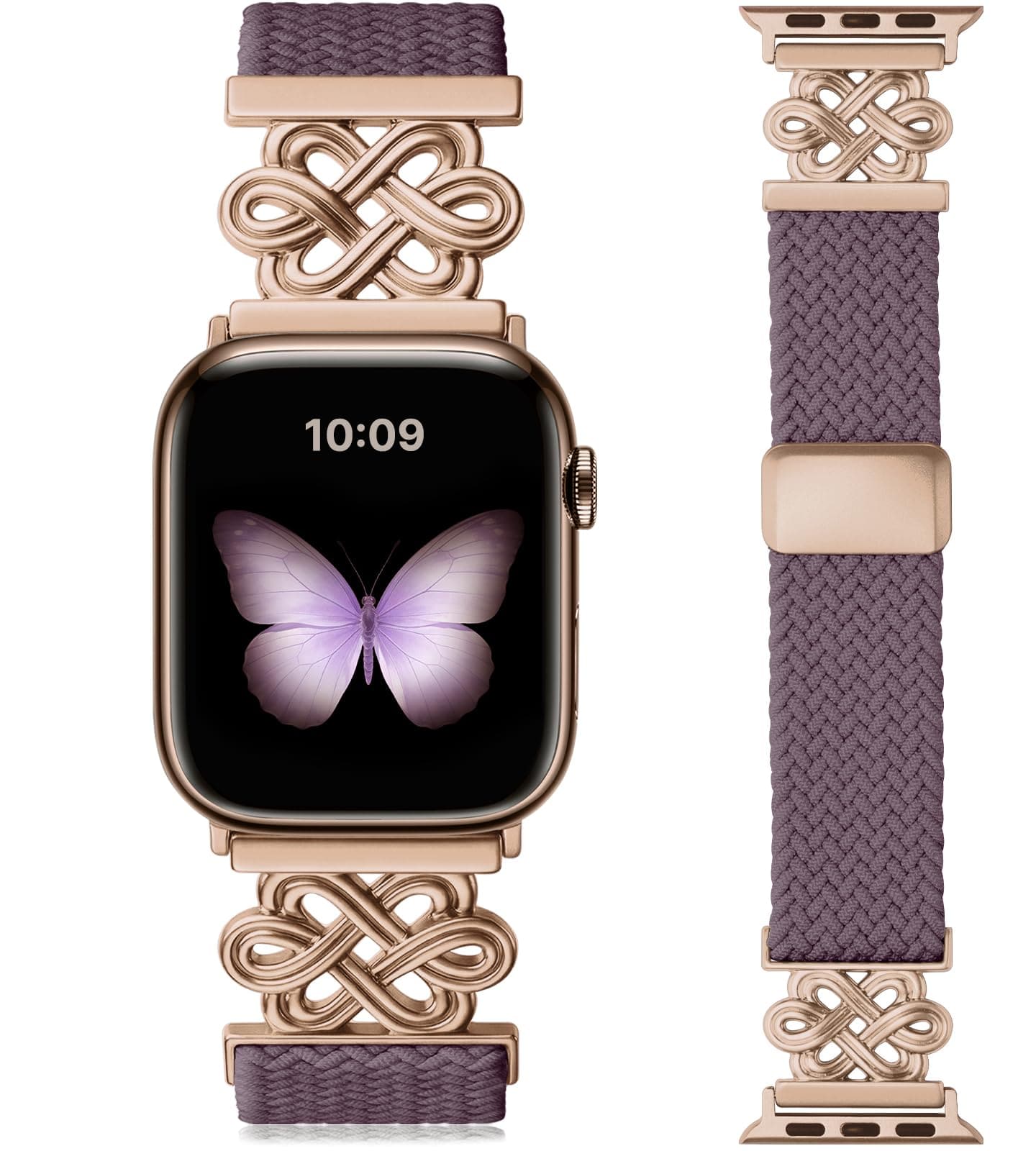 Apple Watch Band | Magnetic Knot Braided Nylon Strap | Smoky Purple/RoseGold Buckle Fullmosa watch band 42mm(S11/10) 41mm 40mm 38mm / Smoky Purple/RoseGold Buckle