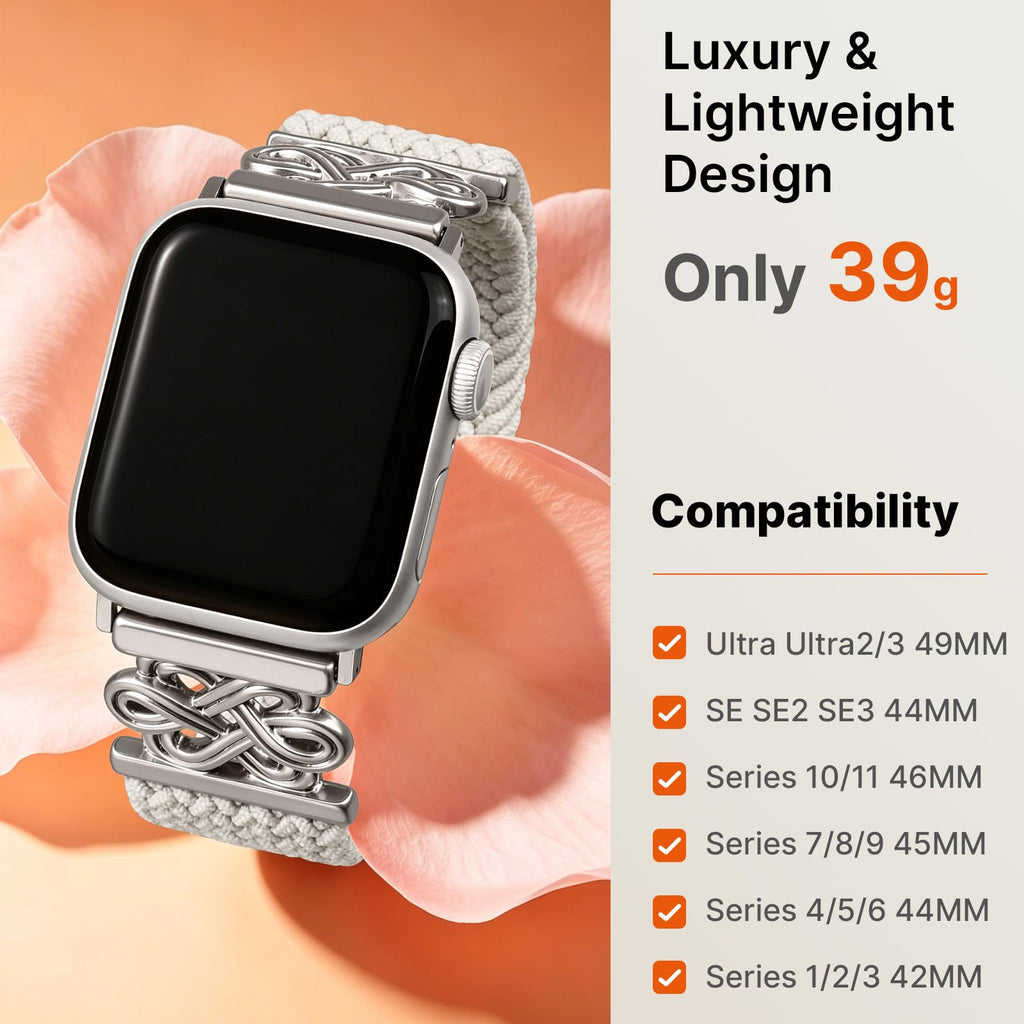 Apple Watch Band | Magnetic Knot Braided Nylon Strap | Starlight/Silver Buckle Fullmosa watch band