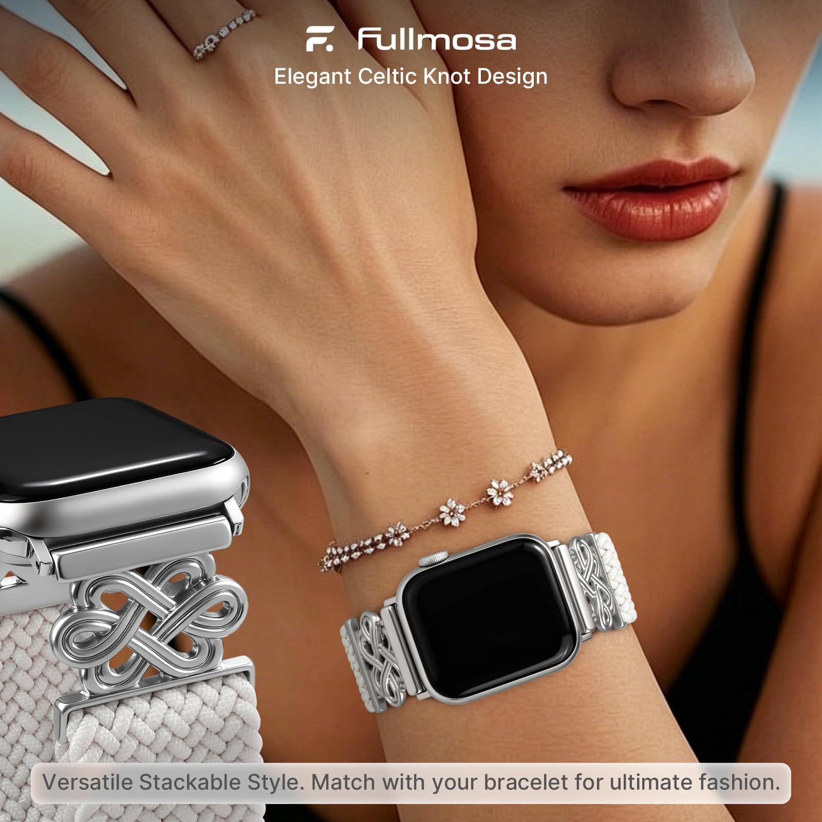 Apple Watch Band | Magnetic Knot Braided Nylon Strap | Starlight/Silver Buckle Fullmosa watch band