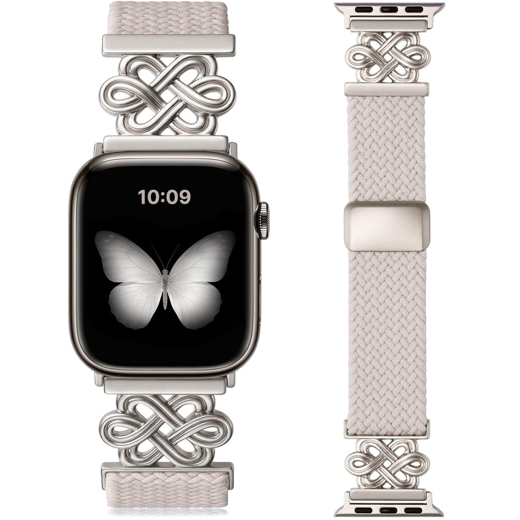 Apple Watch Band | Magnetic Knot Braided Nylon Strap | Starlight/Silver Buckle Fullmosa watch band 42mm(S11/10) 41mm 40mm 38mm / Starlight/Silver Buckle