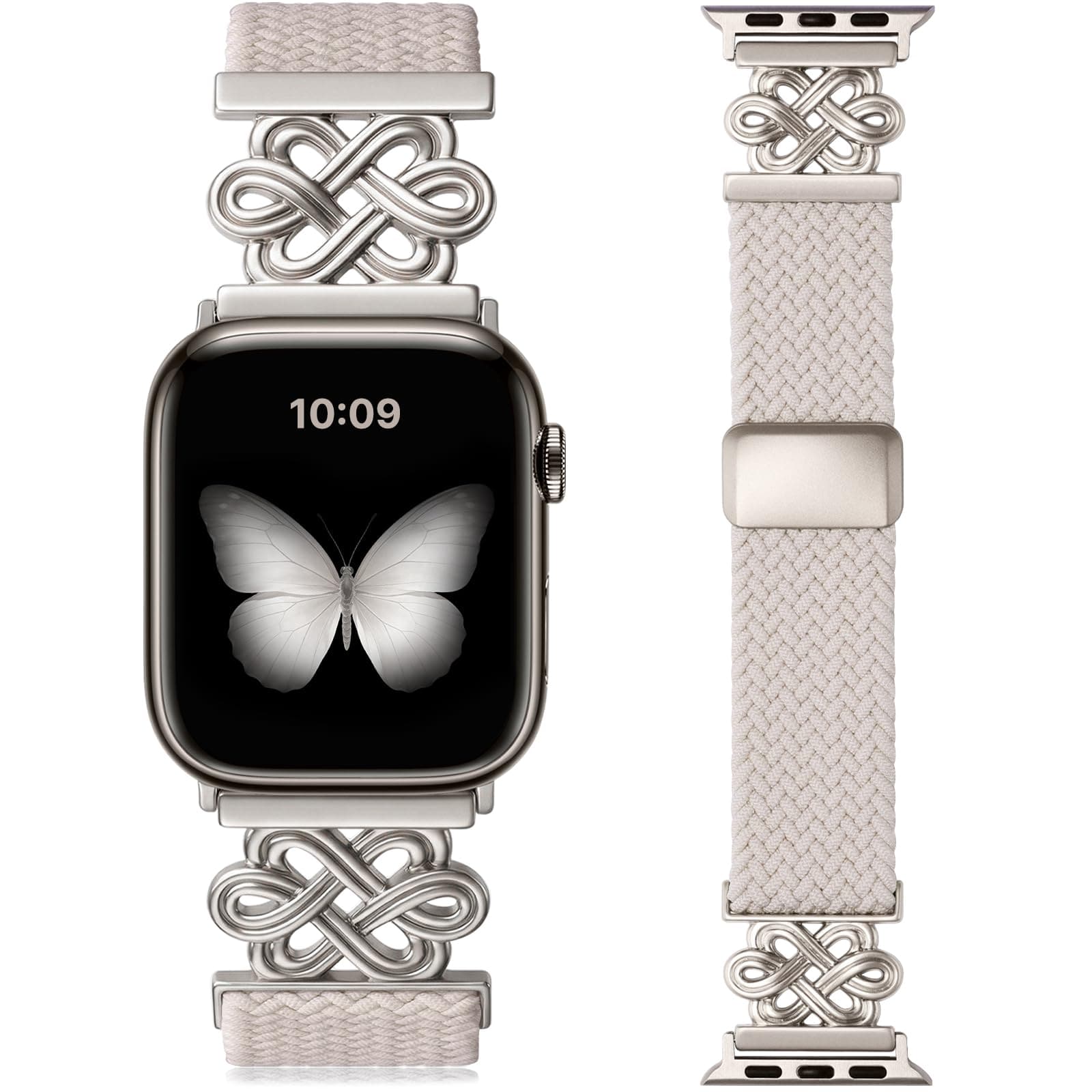 Apple Watch Band | Magnetic Knot Braided Nylon Strap | Starlight/Silver Buckle Fullmosa watch band 42mm(S11/10) 41mm 40mm 38mm / Starlight/Silver Buckle