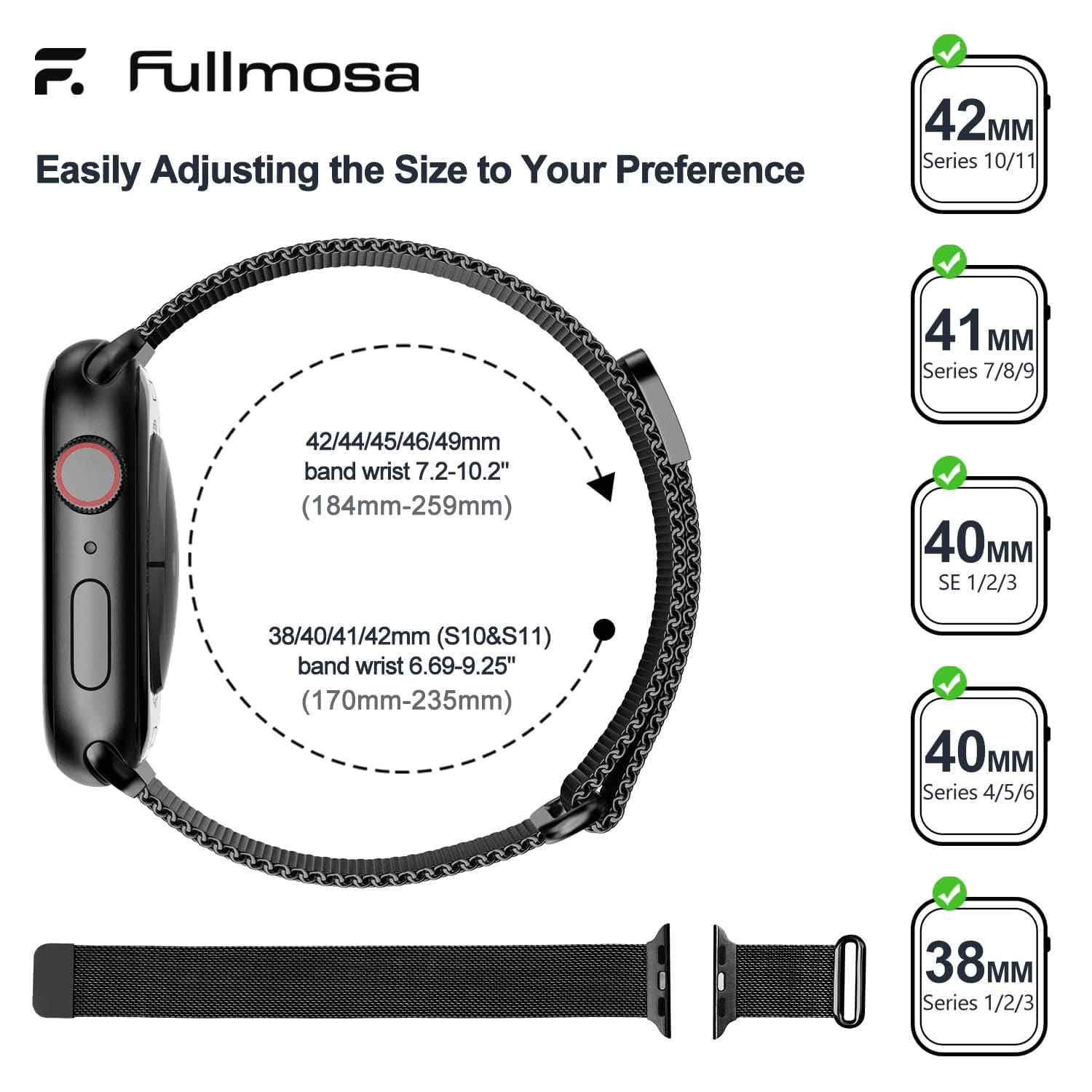 Apple Watch Band | Milanese Loop Strap | Black Fullmosa