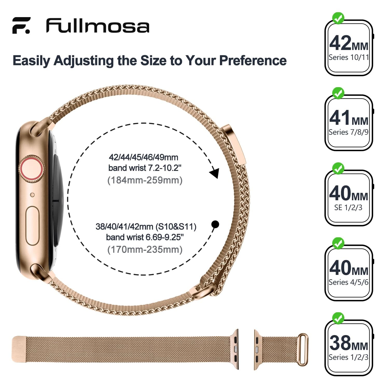 Apple Watch Band | Milanese Loop Strap | Rose Gold Fullmosa