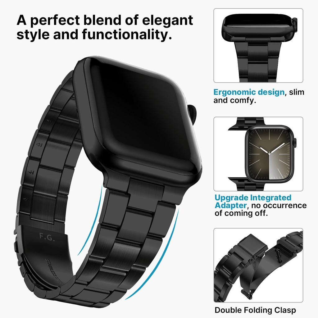 Apple Watch Band | No Tools Needed Stainless Steel Band | Black Fullmosa watch band