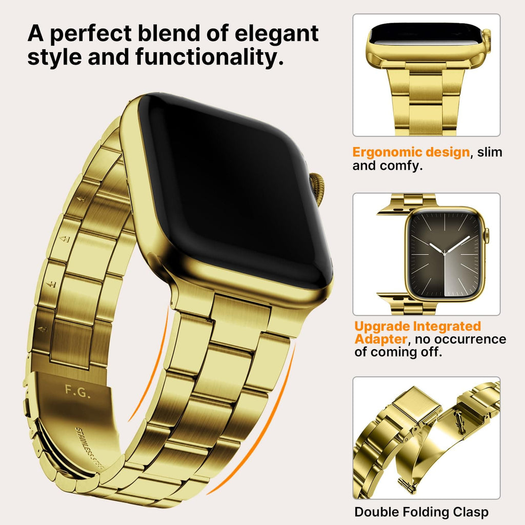 Apple Watch Band | No Tools Needed Stainless Steel Band | Golden Fullmosa watch band