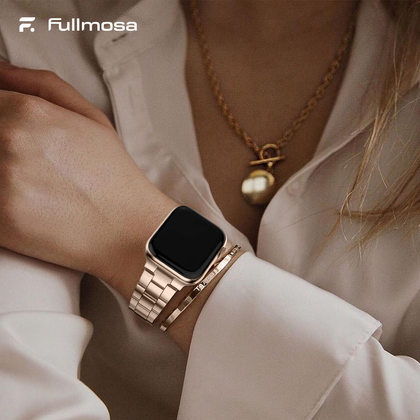 Apple Watch Band | No Tools Needed Stainless Steel Band | Rose gold Fullmosa watch band