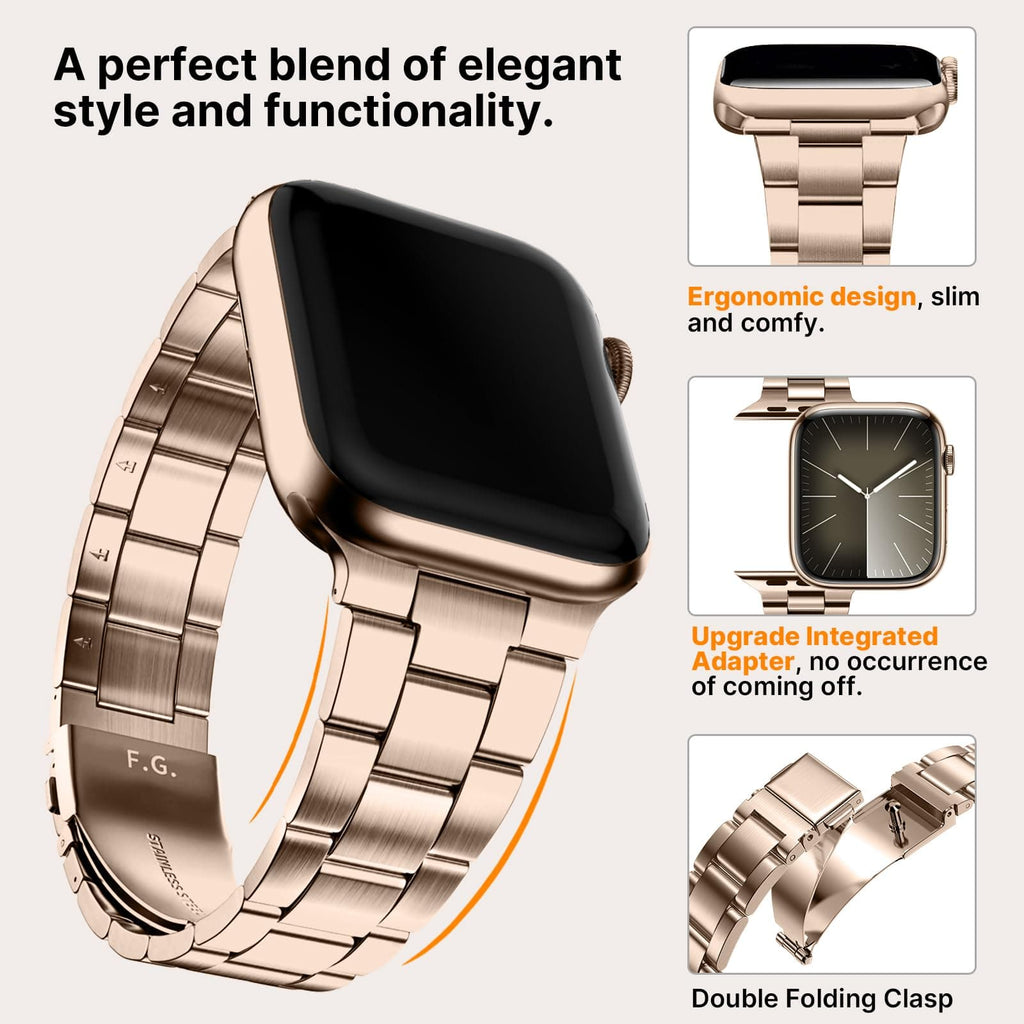Apple Watch Band | No Tools Needed Stainless Steel Band | Rose gold Fullmosa watch band