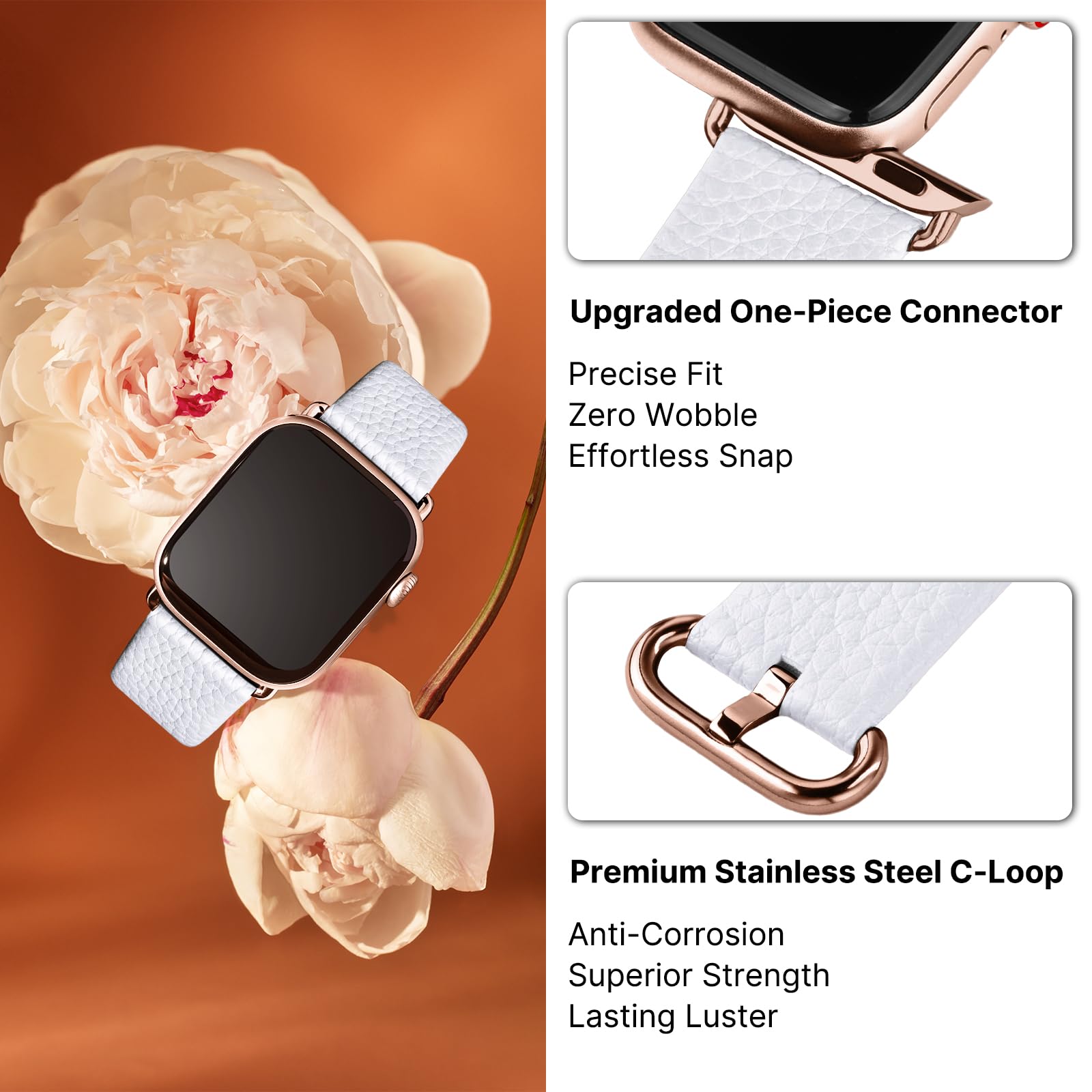 Apple Watch Band | Off-white Leather | Litchi Fullmosa watch band