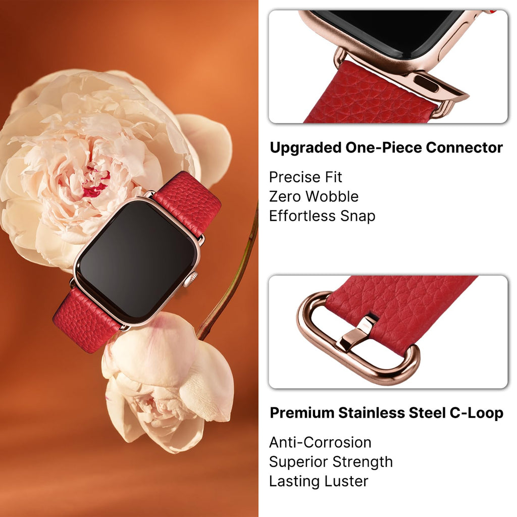 Apple Watch Band | Red Leather | Litchi Fullmosa watch band