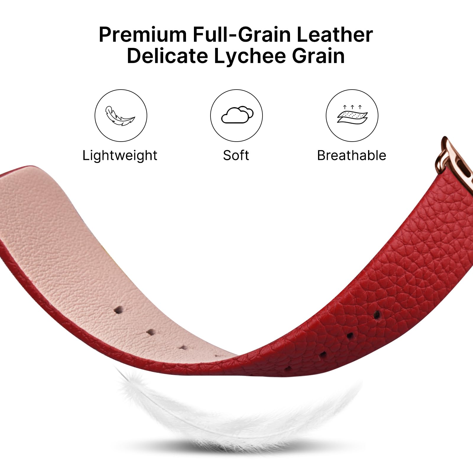 Apple Watch Band | Red Leather | Litchi Fullmosa watch band