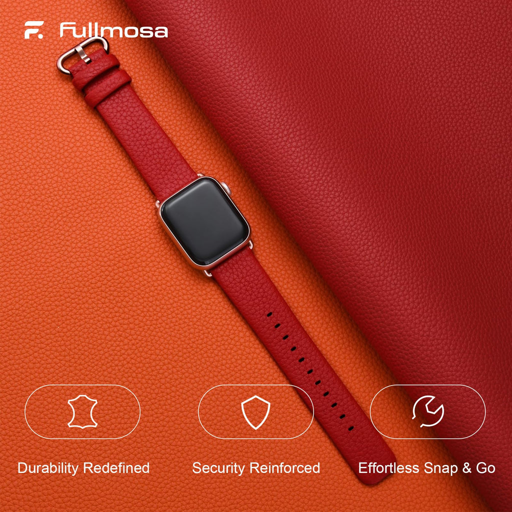 Apple Watch Band | Red Leather | Litchi Fullmosa watch band