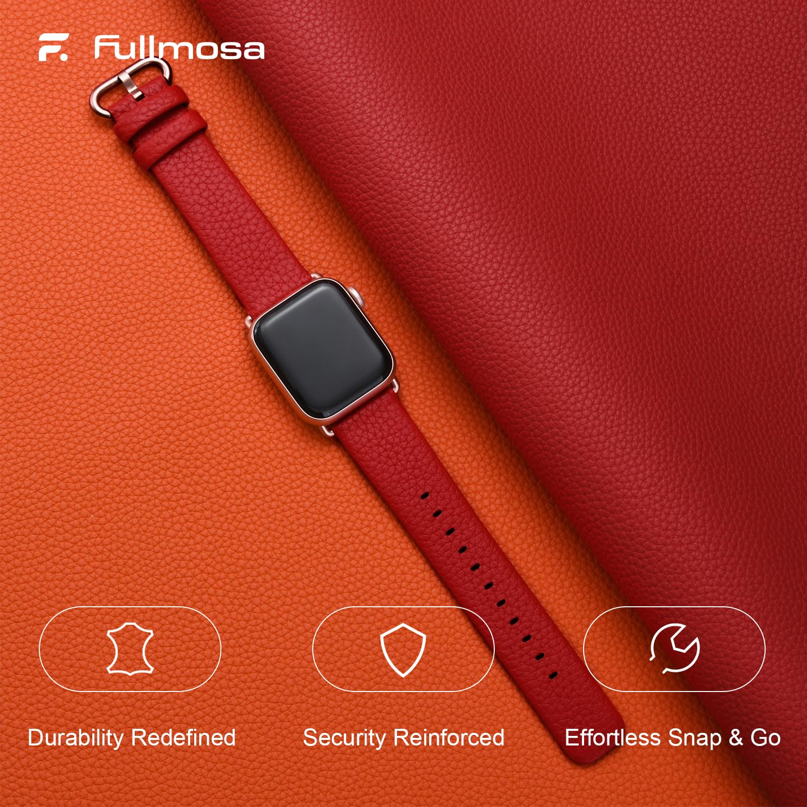 Apple Watch Band | Red Leather | Litchi Fullmosa watch band