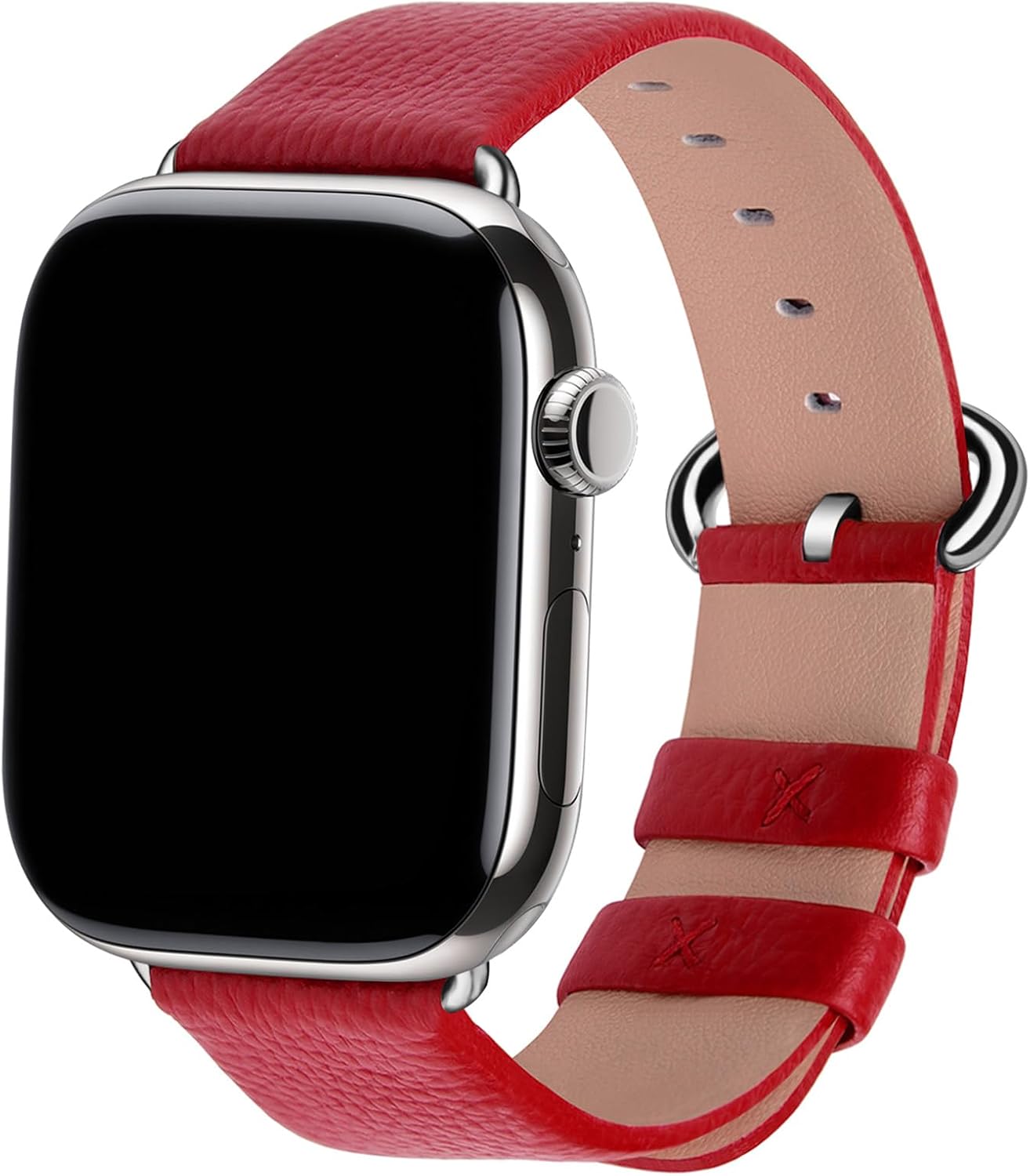 Apple Watch Band | Red Leather | Litchi Fullmosa watch band 42mm(s11/10) 41mm 40mm 38mm / Silver