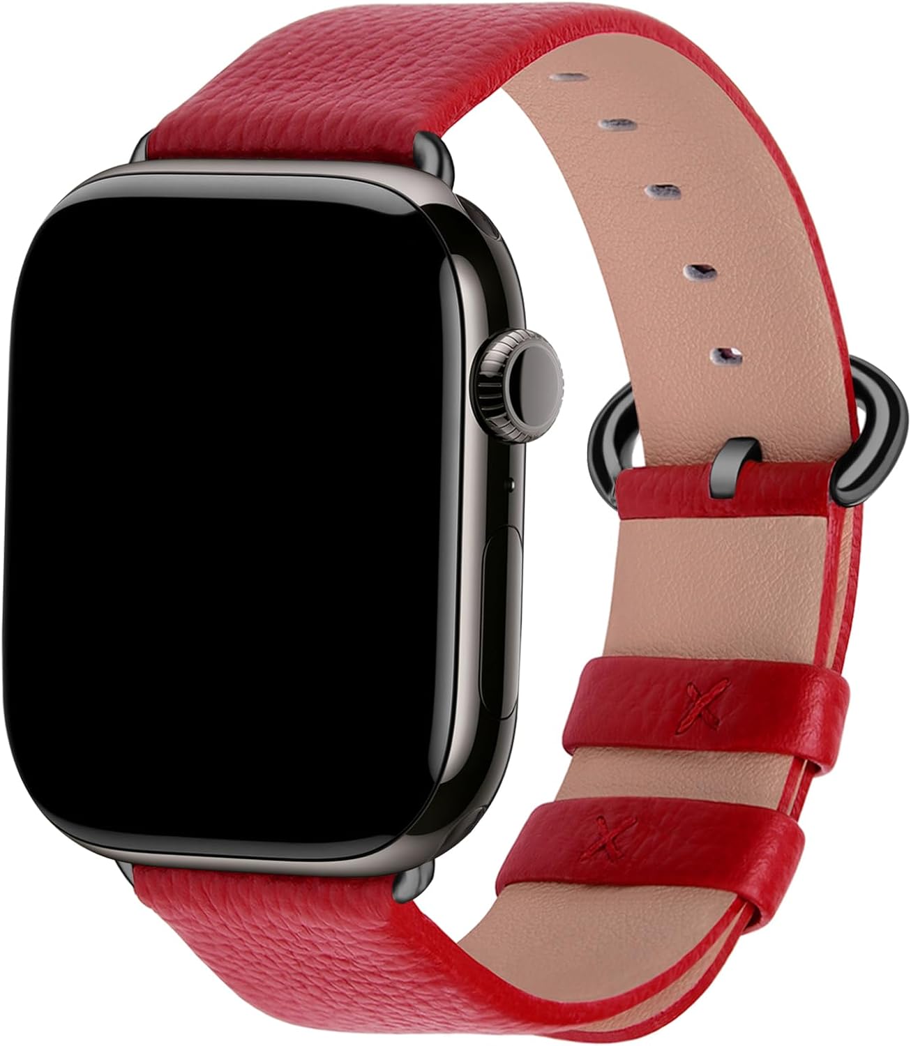 Apple Watch Band | Red Leather | Litchi Fullmosa watch band 42mm(s11/10) 41mm 40mm 38mm / Smoky Grey