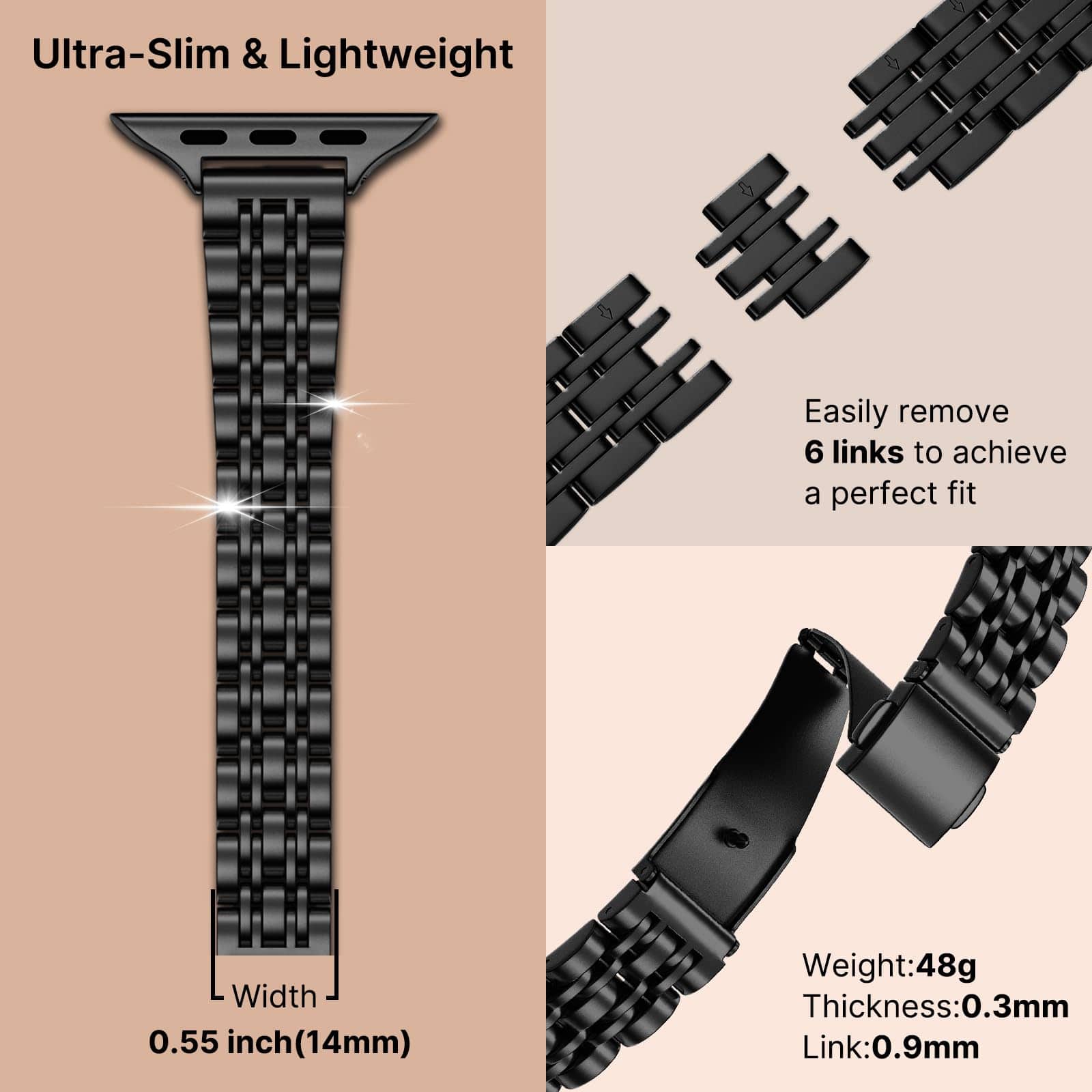 Apple Watch Band | Slim 7-Link Stainless Steel Band | Black Fullmosa watch band