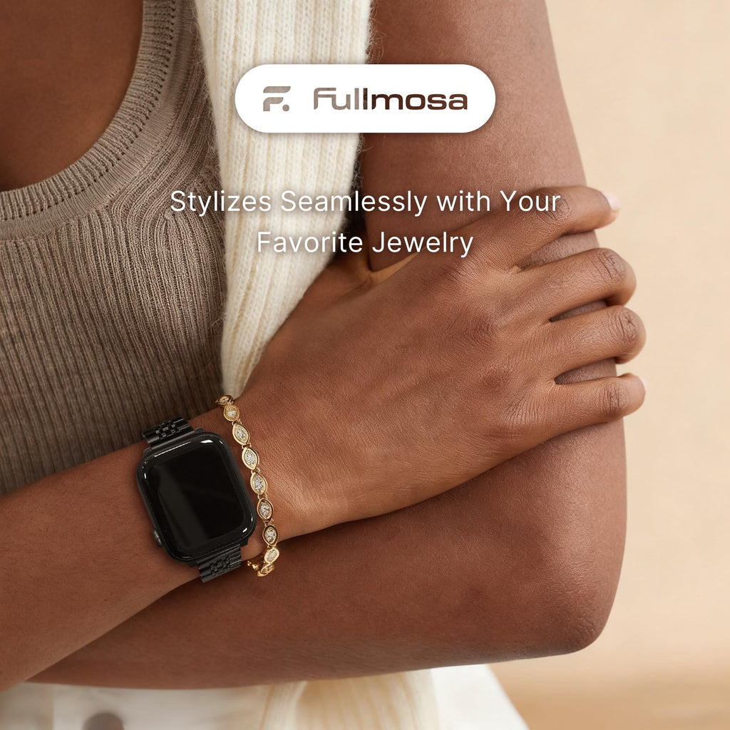Apple Watch Band | Slim 7-Link Stainless Steel Band | Black Fullmosa watch band