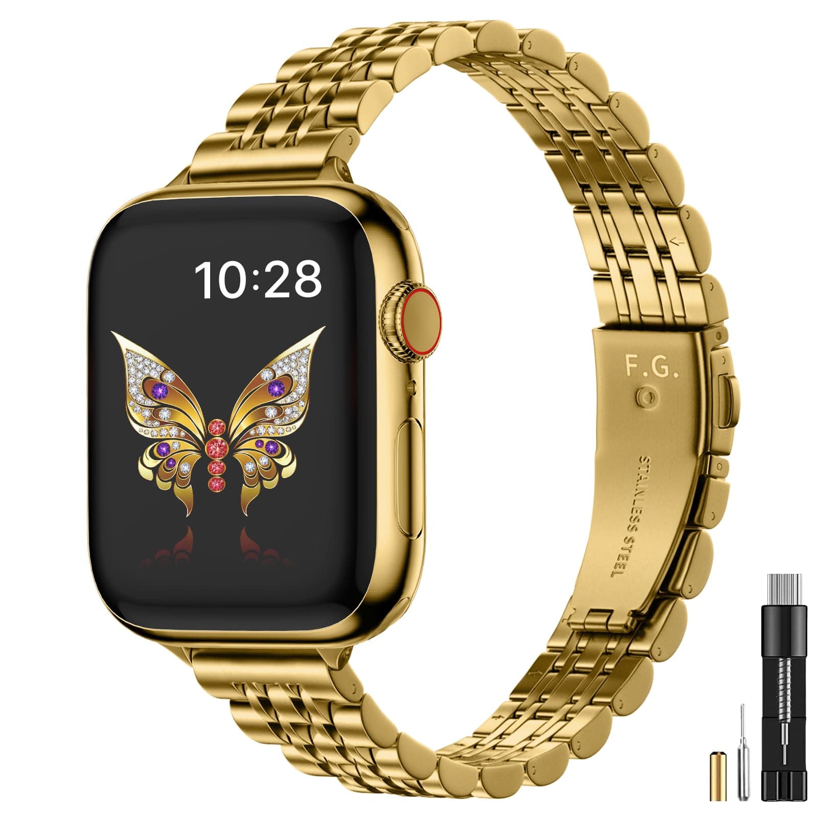 Apple Watch Band | Slim 7-Link Stainless Steel Band | Gold Fullmosa watch band 42mm(Series 10 11)/41mm/40mm/38mm / Gold