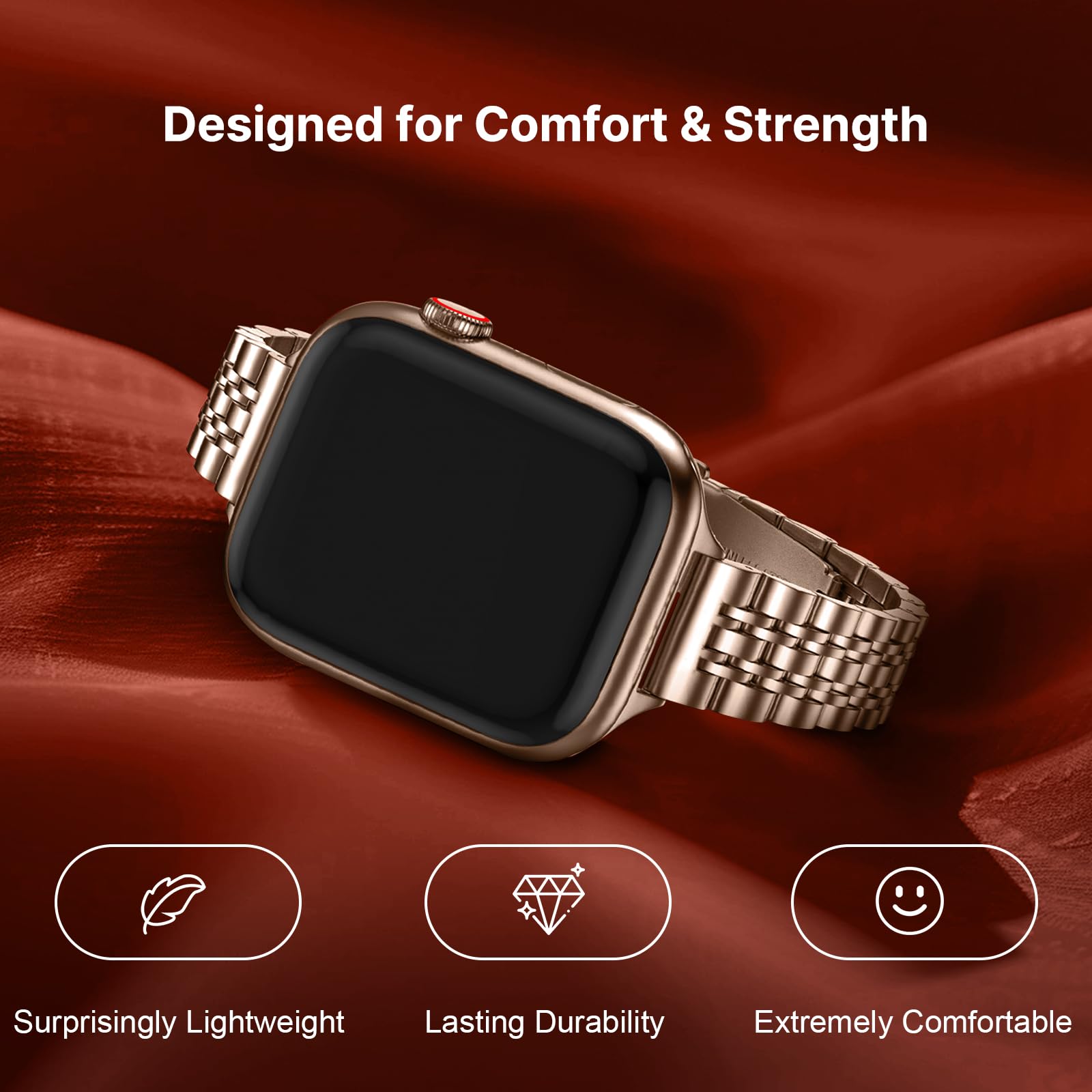 Apple Watch Band | Slim 7-Link Stainless Steel Band | Rose Gold Fullmosa watch band