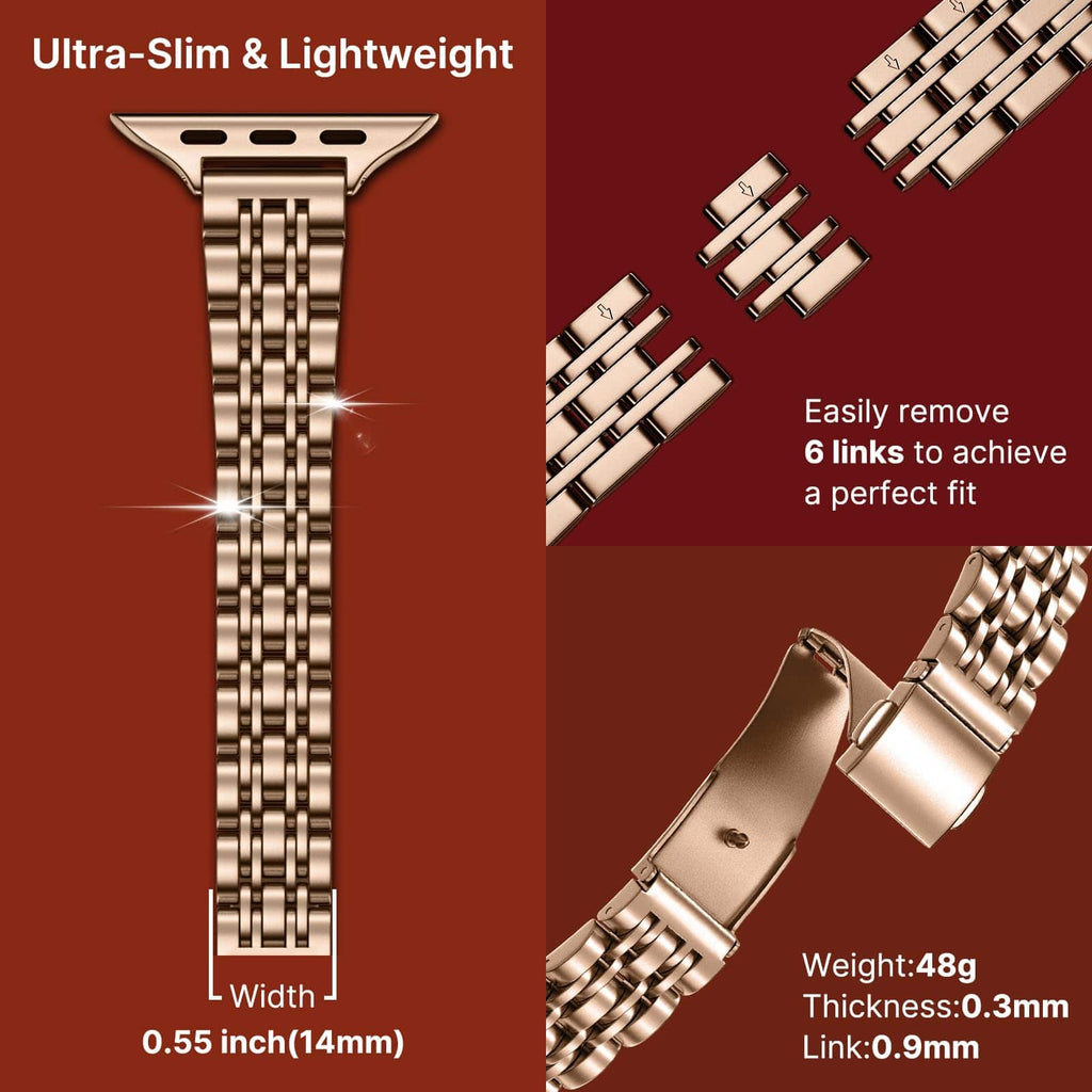 Apple Watch Band | Slim 7-Link Stainless Steel Band | Rose Gold Fullmosa watch band