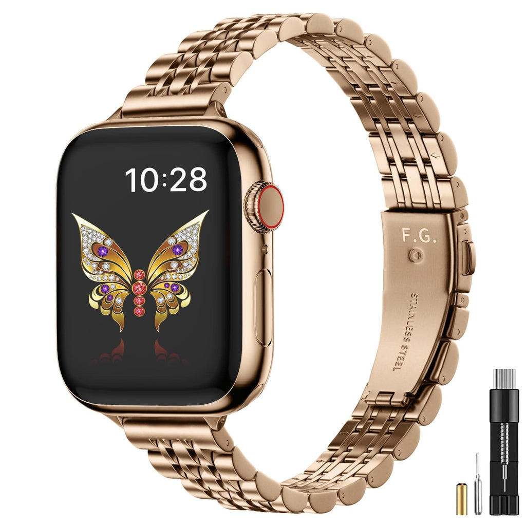Apple Watch Band | Slim 7-Link Stainless Steel Band | Rose Gold Fullmosa watch band 46mm/45mm/44mm/49mm/42mm(Series 3 2 1) / Rose Gold