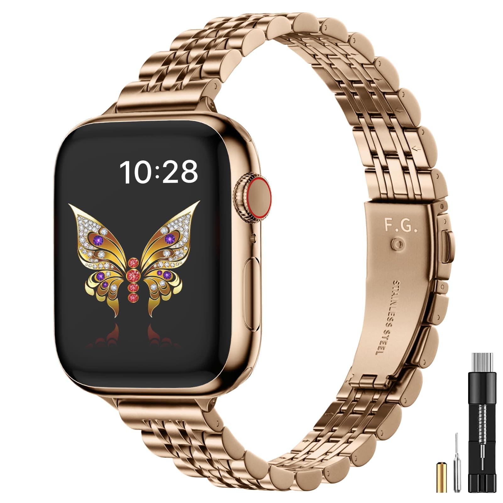 Apple Watch Band | Slim 7-Link Stainless Steel Band | Rose Gold Fullmosa watch band 46mm/45mm/44mm/49mm/42mm(Series 3 2 1) / Rose Gold