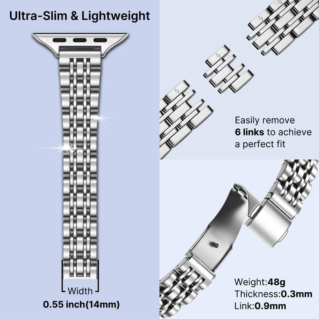 Apple Watch Band | Slim 7-Link Stainless Steel Band | Silver Fullmosa watch band
