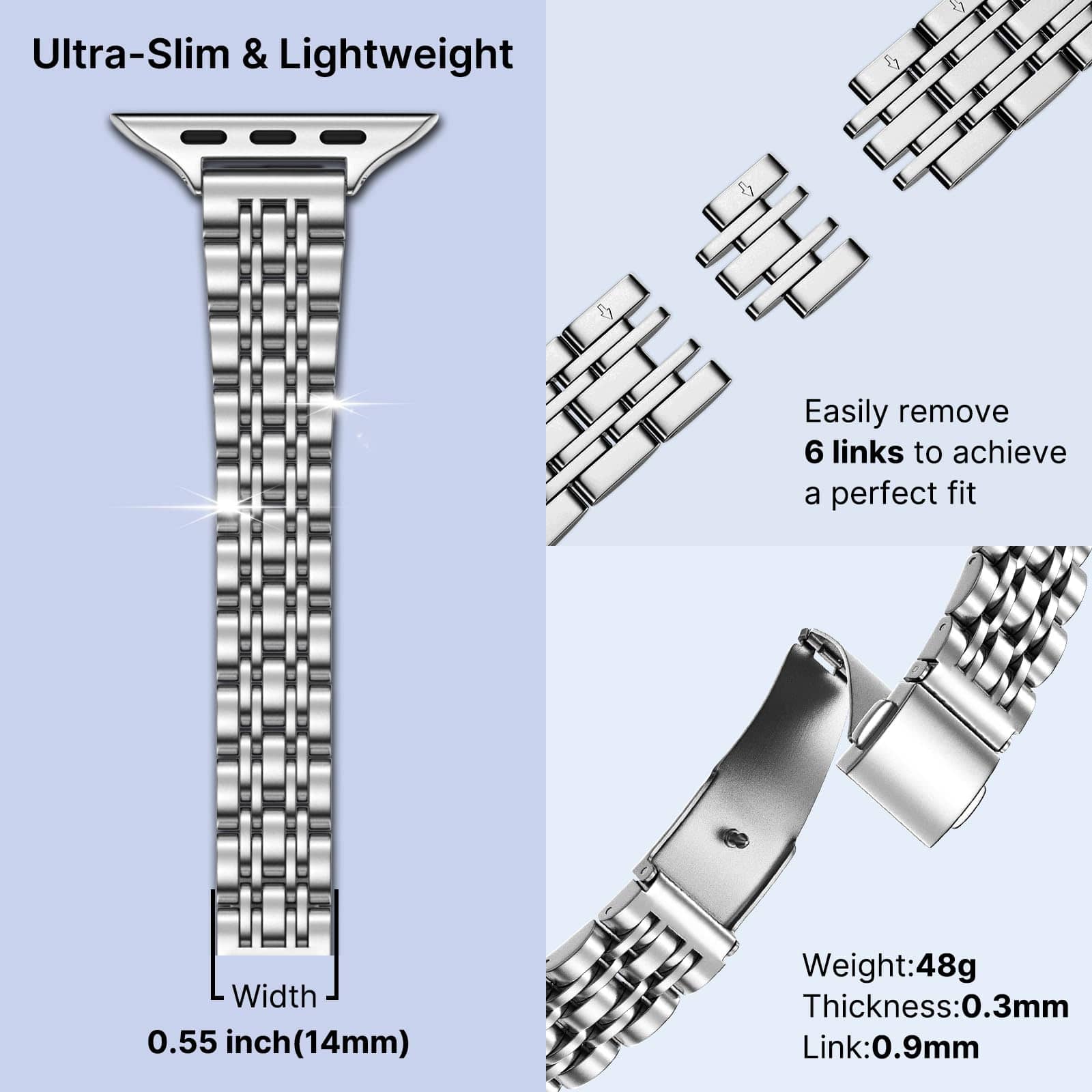 Apple Watch Band | Slim 7-Link Stainless Steel Band | Silver Fullmosa watch band