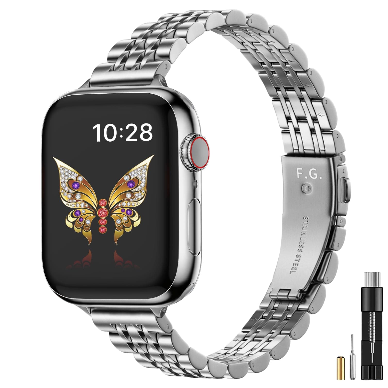 Apple Watch Band | Slim 7-Link Stainless Steel Band | Silver Fullmosa watch band 42mm(Series 10 11)/41mm/40mm/38mm / Silver