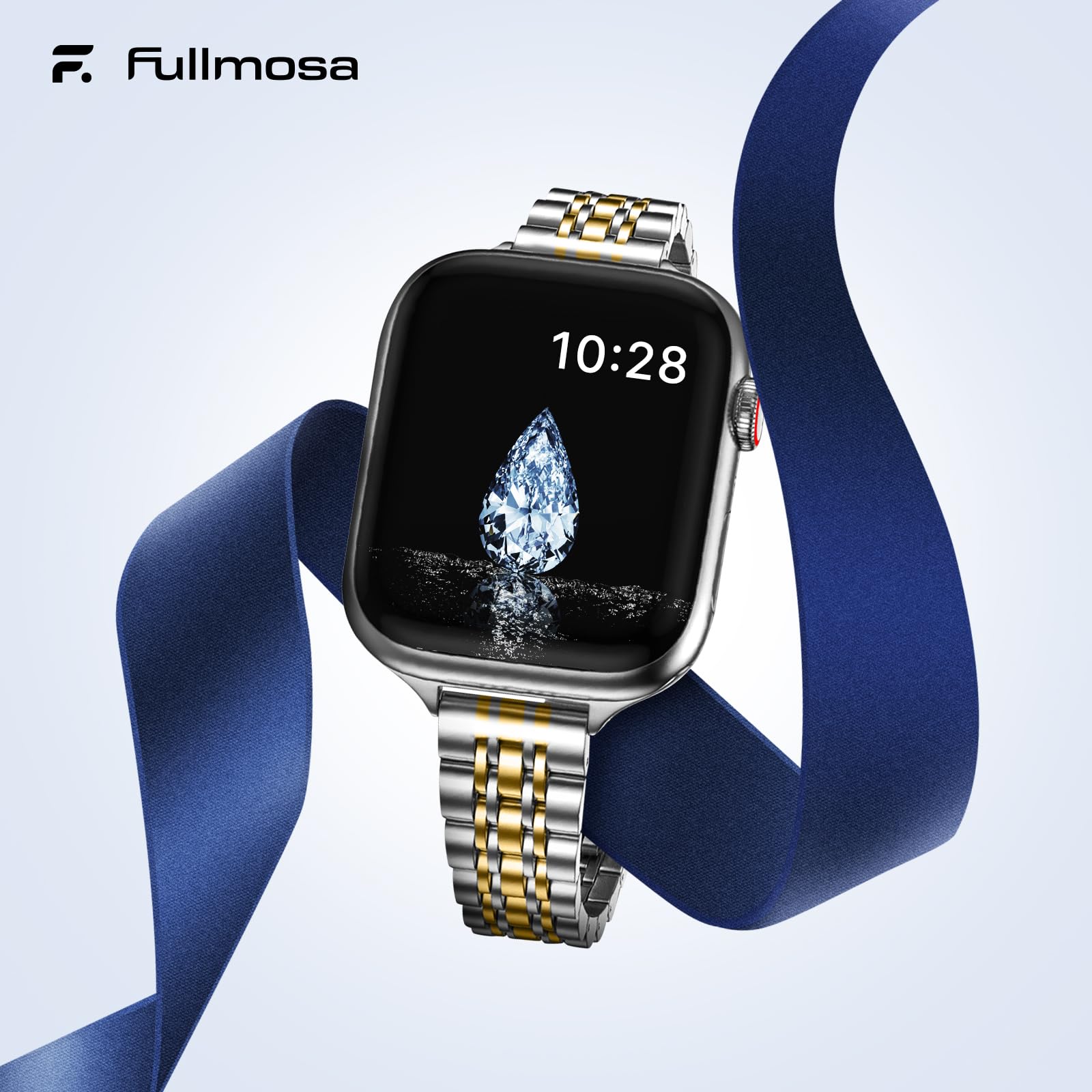 Apple Watch Band | Slim 7-Link Stainless Steel Band | Silver with Gold Fullmosa watch band