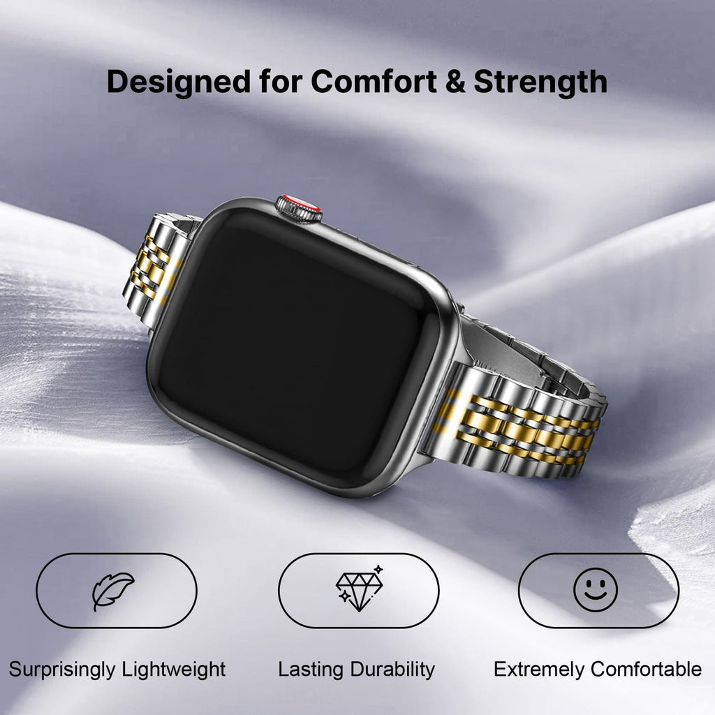 Apple Watch Band | Slim 7-Link Stainless Steel Band | Silver with Gold Fullmosa watch band