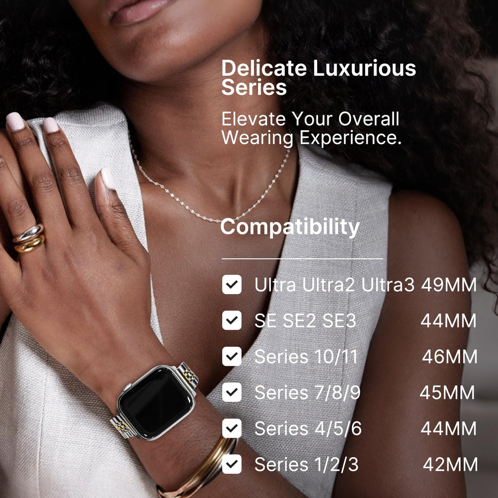 Apple Watch Band | Slim 7-Link Stainless Steel Band | Silver with Gold Fullmosa watch band