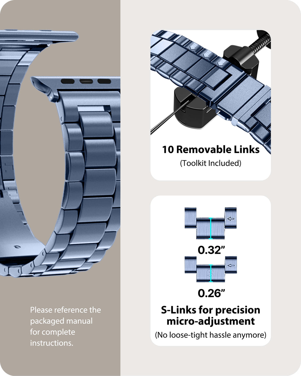 Apple Watch Band | SUS Stainless Steel Metal | Blue Grey Fullmosa
