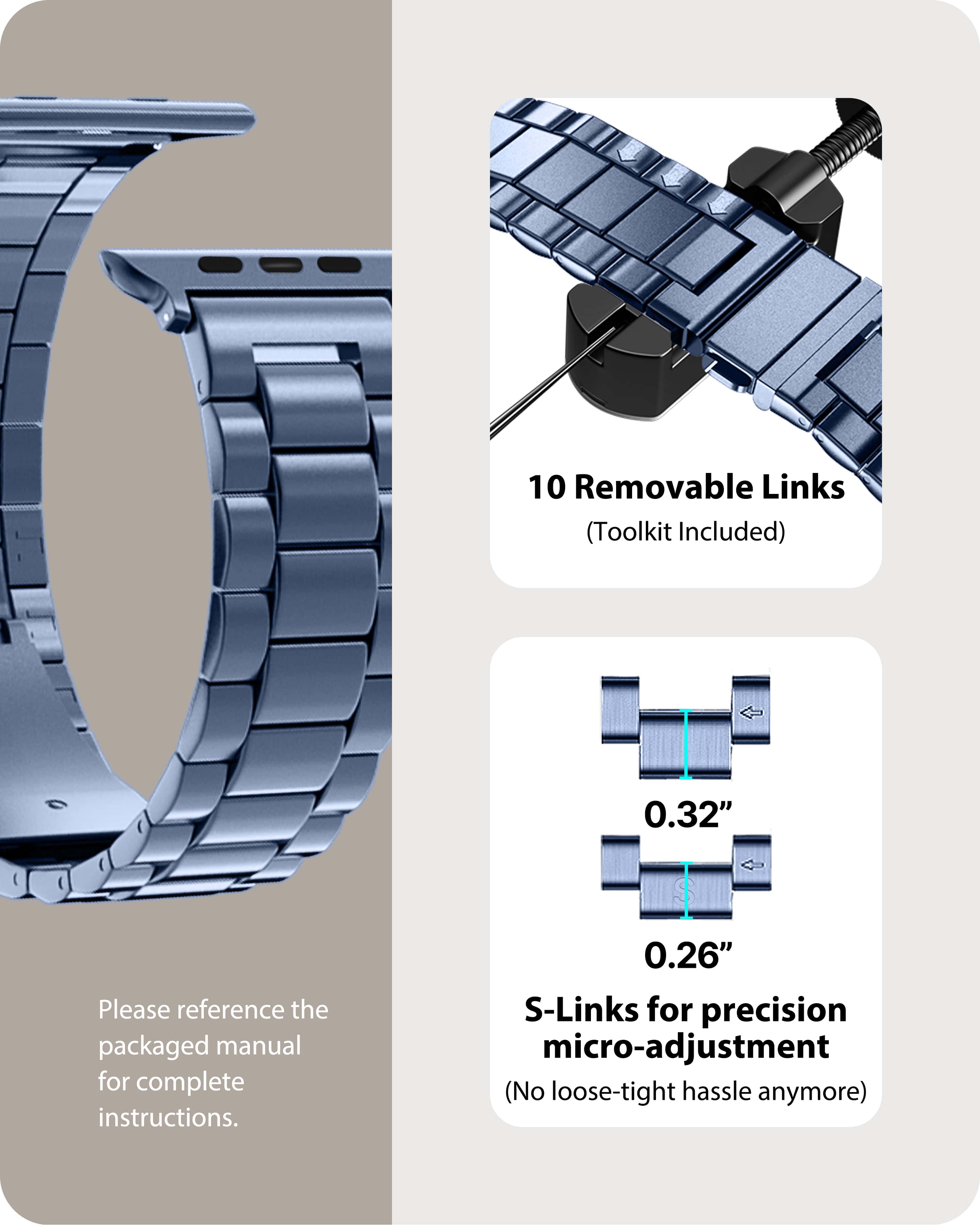 Apple Watch Band | SUS Stainless Steel Metal | Blue Grey Fullmosa