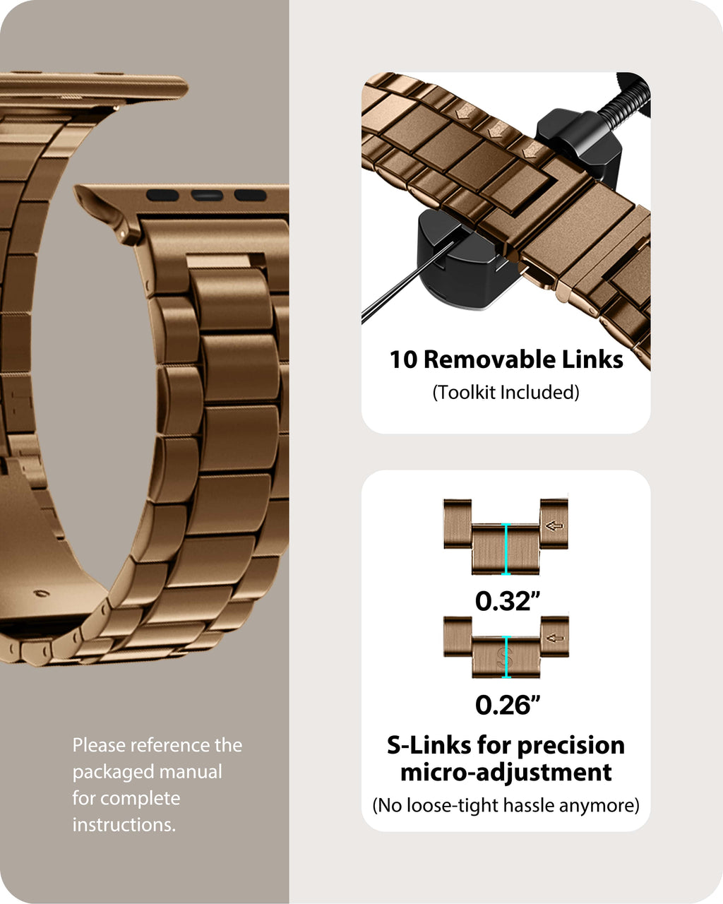 Apple Watch Band | SUS Stainless Steel Metal | Golden Coffee Fullmosa
