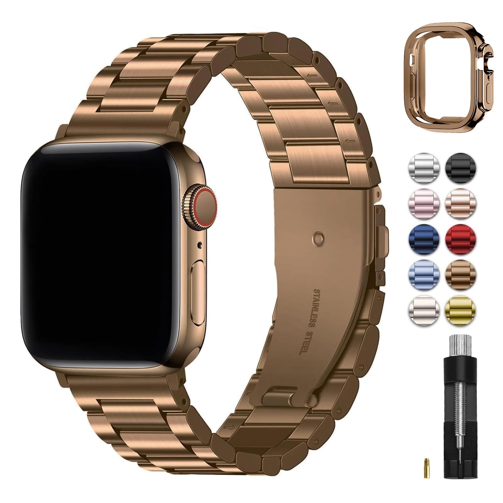 Apple Watch Band | SUS Stainless Steel Metal | Golden Coffee Fullmosa 38mm 40mm 41mm(s9/8/7/6/5/4/3/2/1/se3/2/1) / Golden Coffee