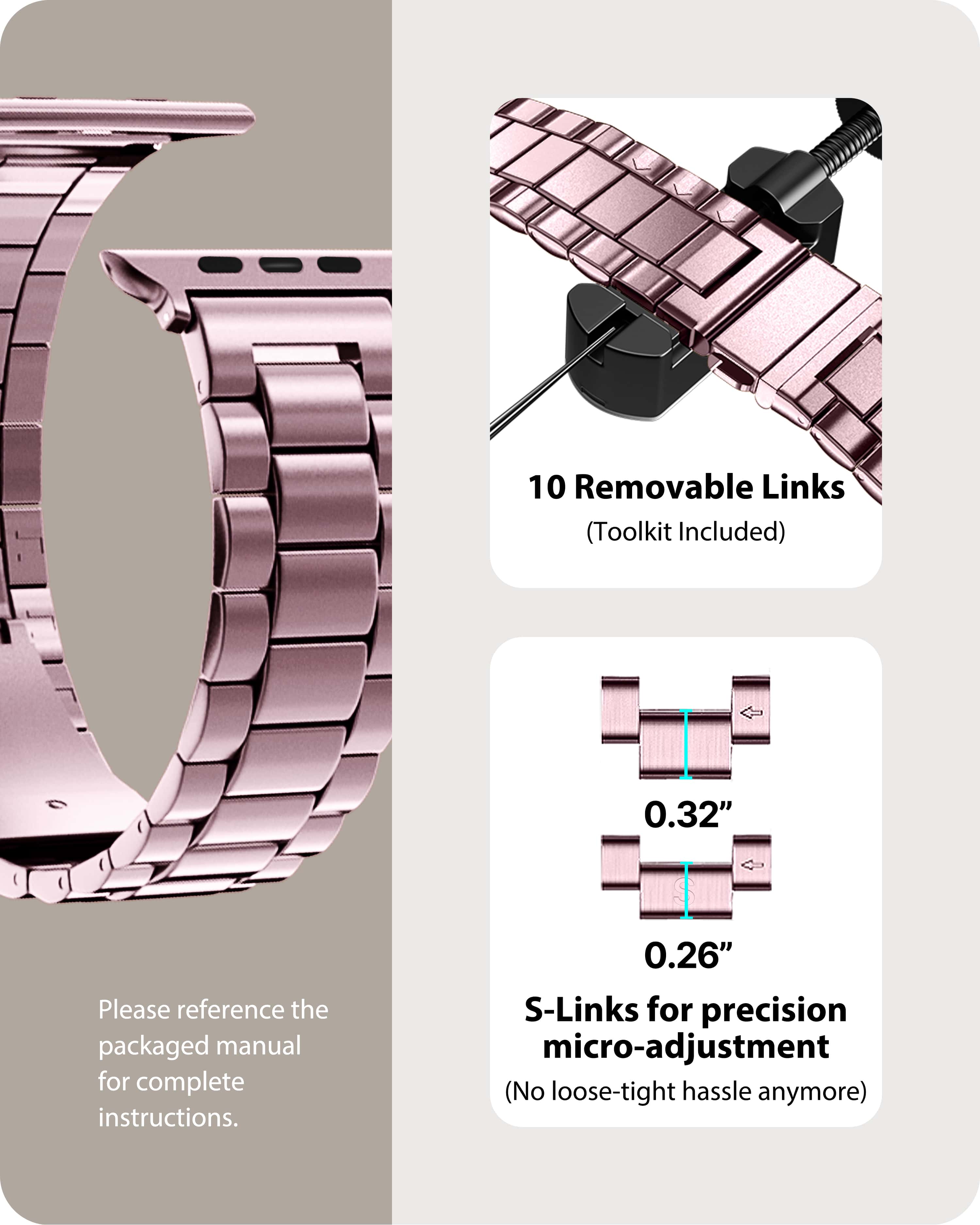 Apple Watch Band | SUS Stainless Steel Metal | Rose Pink Fullmosa