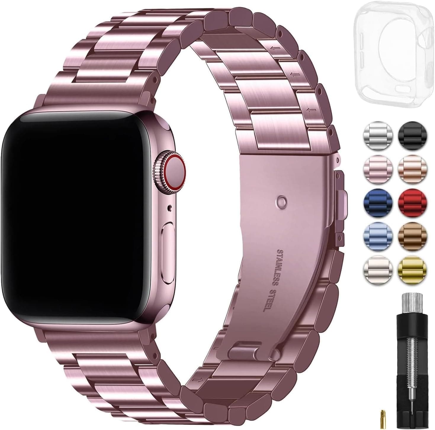 Apple Watch Band | SUS Stainless Steel Metal | Rose Pink Fullmosa 38mm 40mm 41mm(s9/8/7/6/5/4/3/2/1/se3/2/1) / Rose Pink