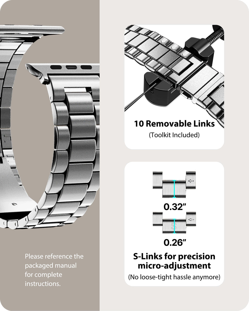 Apple Watch Band | SUS Stainless Steel Metal | Silver Fullmosa