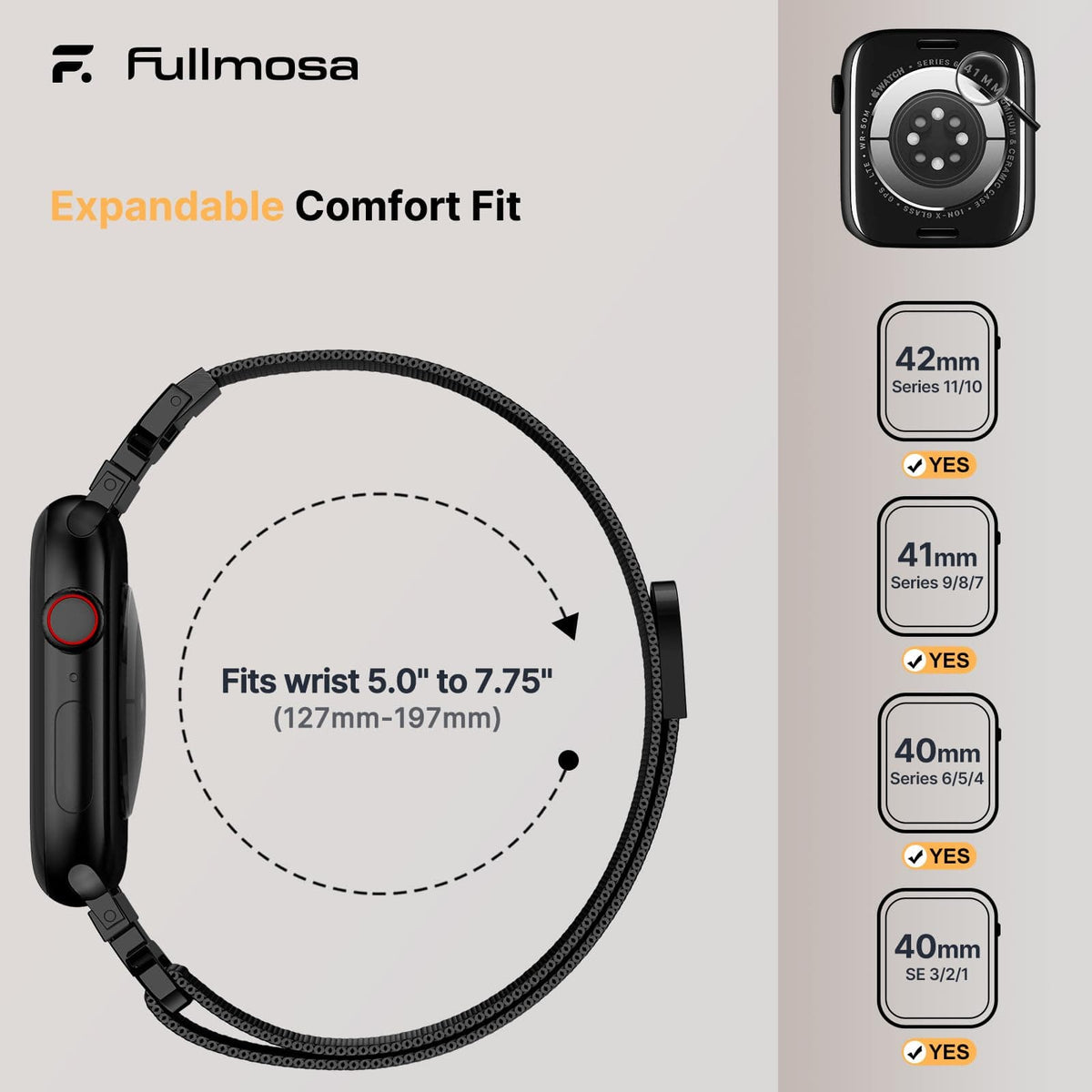 Apple Watch Band | Thin Milanese Loop Strap for Women| Black Fullmosa watch band 42mm(s11/10) 41mm 40mm 38mm / Black