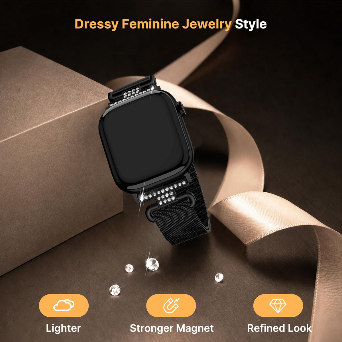 Apple Watch Band | Thin Milanese Loop Strap for Women| Black Fullmosa watch band 42mm(s11/10) 41mm 40mm 38mm / Black