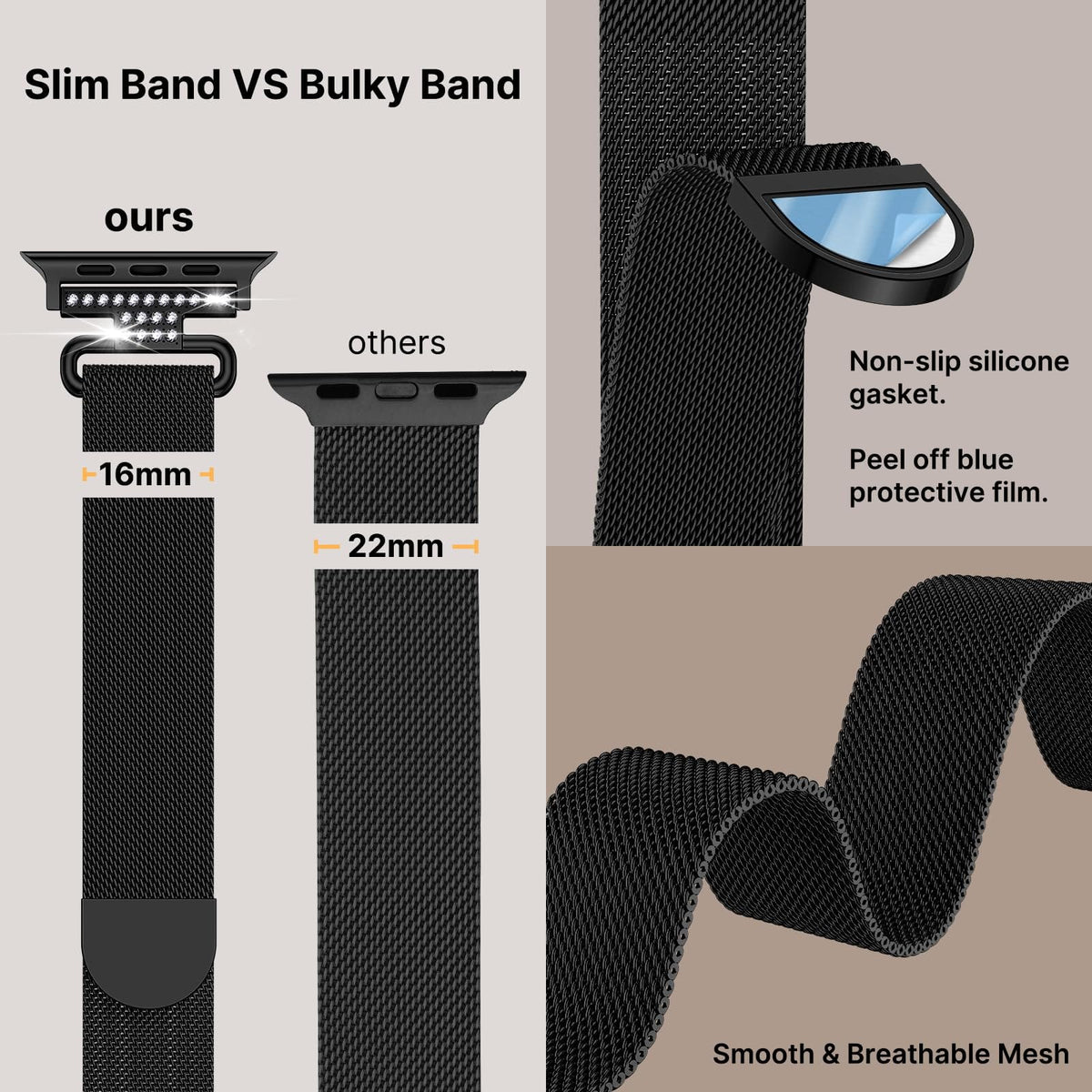 Apple Watch Band | Thin Milanese Loop Strap for Women| Black Fullmosa watch band 42mm(s11/10) 41mm 40mm 38mm / Black