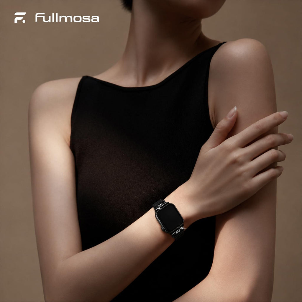 Apple Watch Band | Thin Milanese Loop Strap for Women| Black Fullmosa watch band 42mm(s11/10) 41mm 40mm 38mm / Black