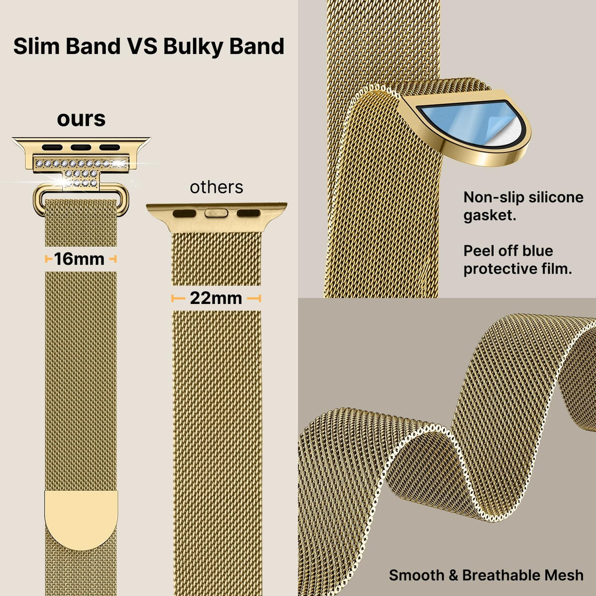 Apple Watch Band | Thin Milanese Loop Strap for Women| Gold Fullmosa watch band