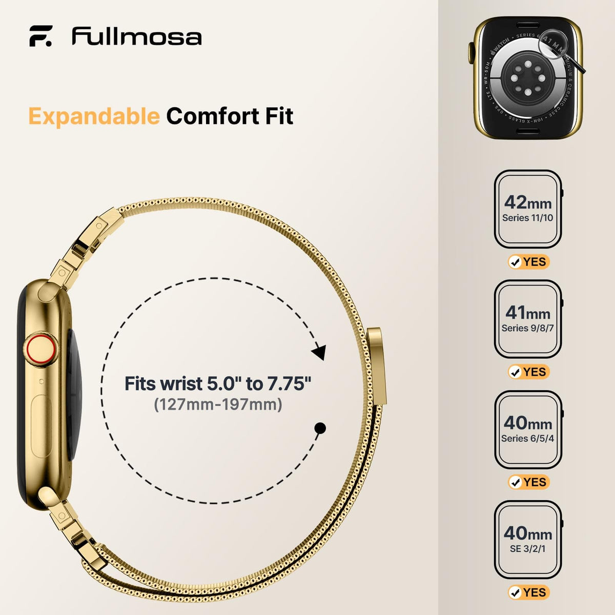 Apple Watch Band | Thin Milanese Loop Strap for Women| Gold Fullmosa watch band