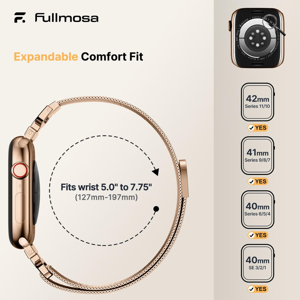 Apple Watch Band | Thin Milanese Loop Strap for Women| Rose Gold Fullmosa watch band