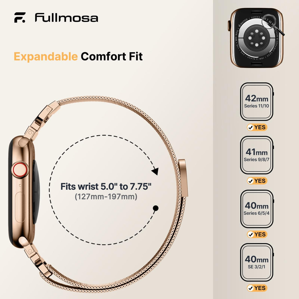 Apple Watch Band | Thin Milanese Loop Strap for Women| Rose Gold Fullmosa watch band