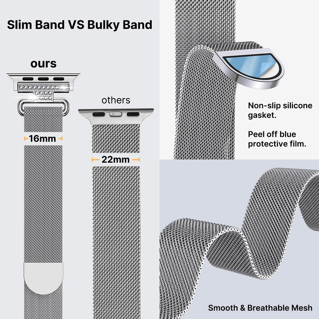 Apple Watch Band | Thin Milanese Loop Strap for Women| Silver Fullmosa watch band 42mm(s11/10) 41mm 40mm 38mm / Silver